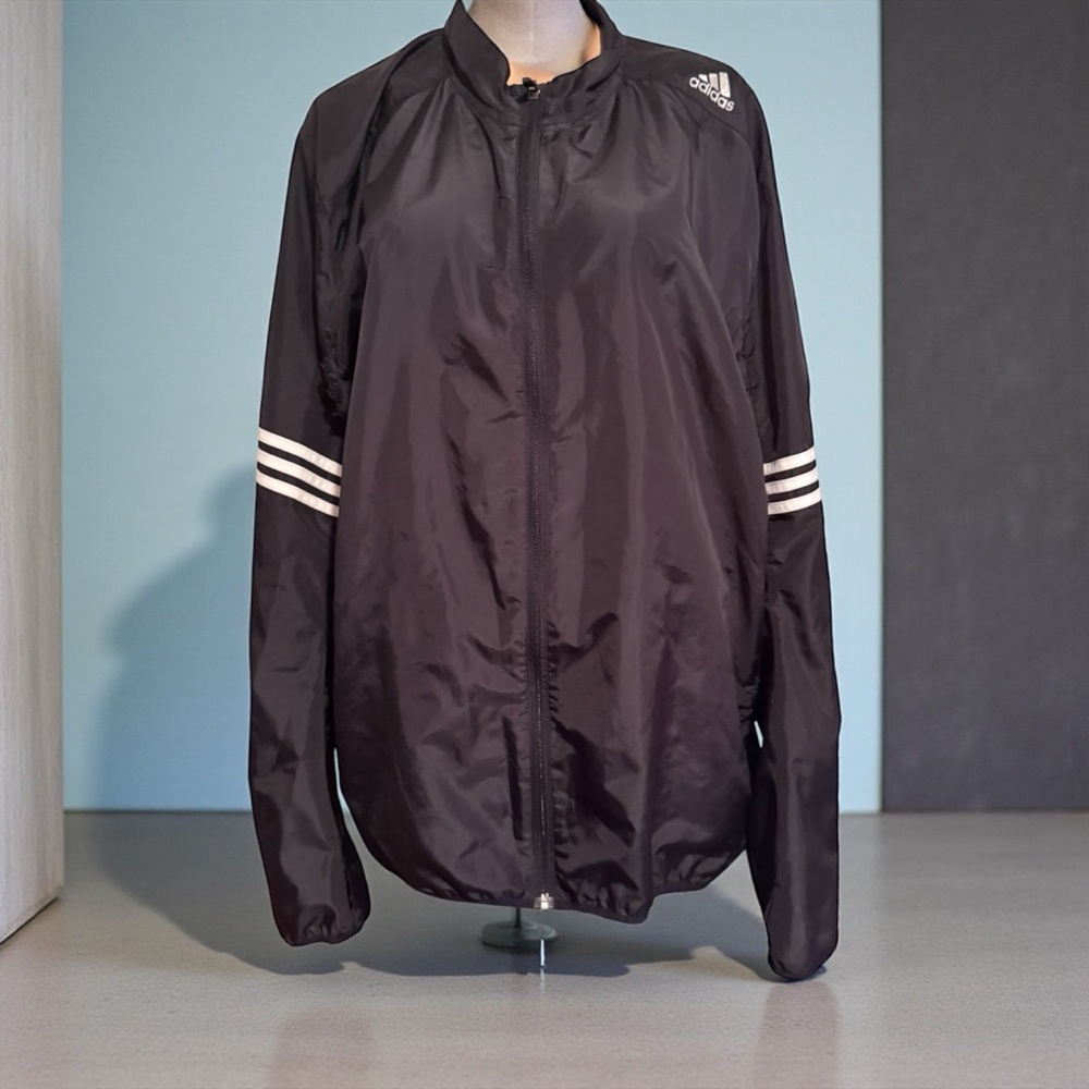 Adidas Black Men’s Windbreaker with White Stripes